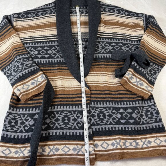 Stetson Womens Southwestern Cardigan Sweater Belted Shawl Collar L Brown/Gray St - Picture 3 of 8